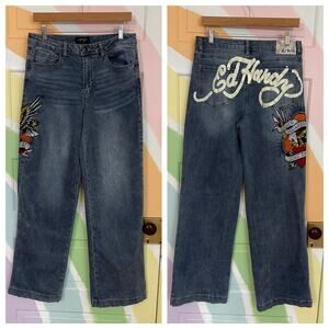 Ed Hardy Tattoo Graphic Jeans Y2K Denim Size 30 Eagle Heart Embroidery